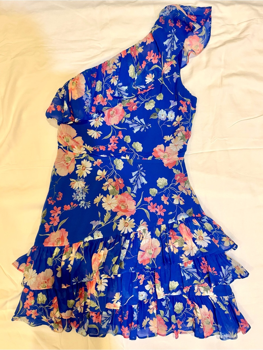 Yumi Kim Cobalt Blue Floral Ruffle Dress